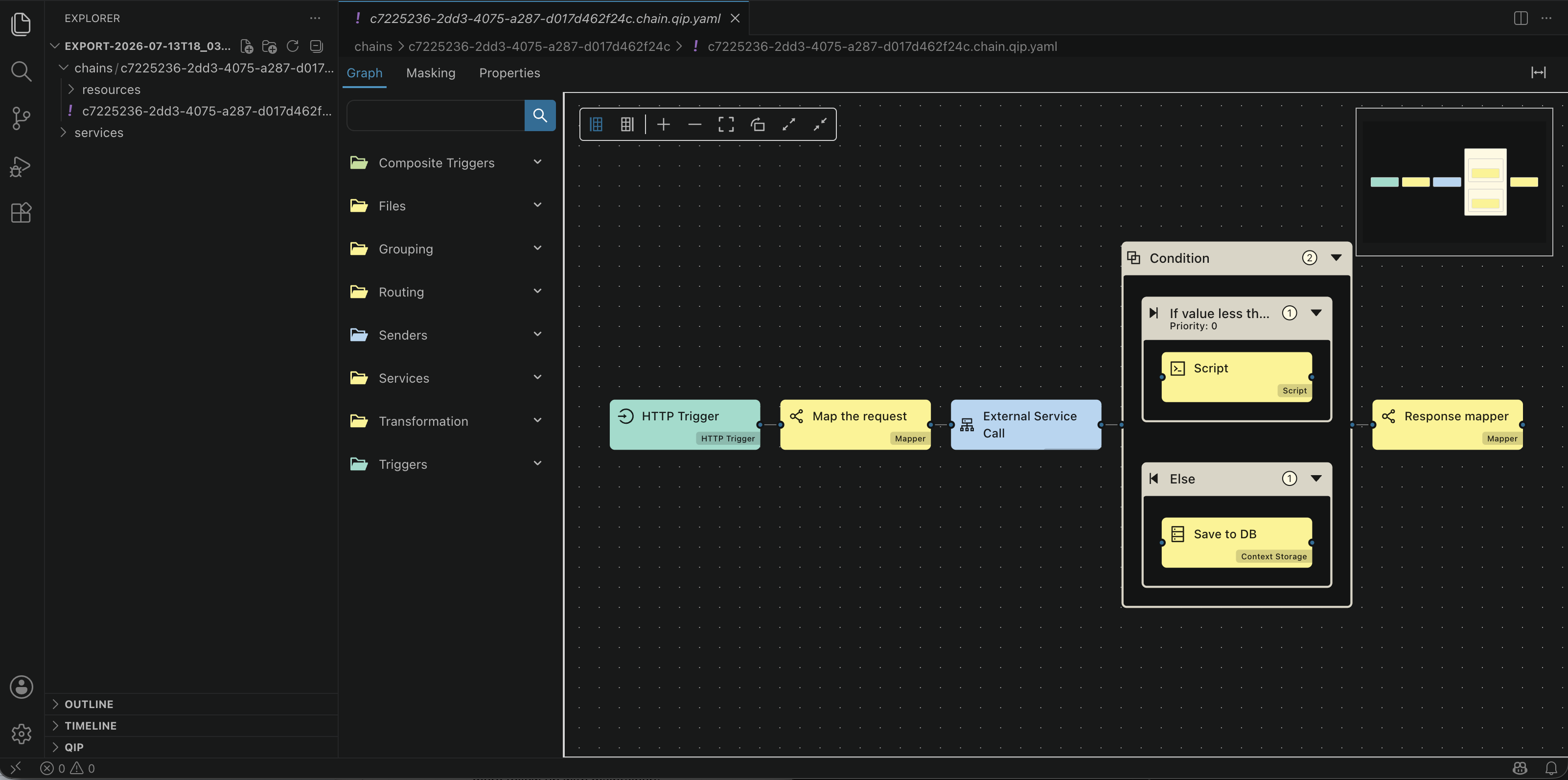 QIP VS Code extension editing a chain configuration