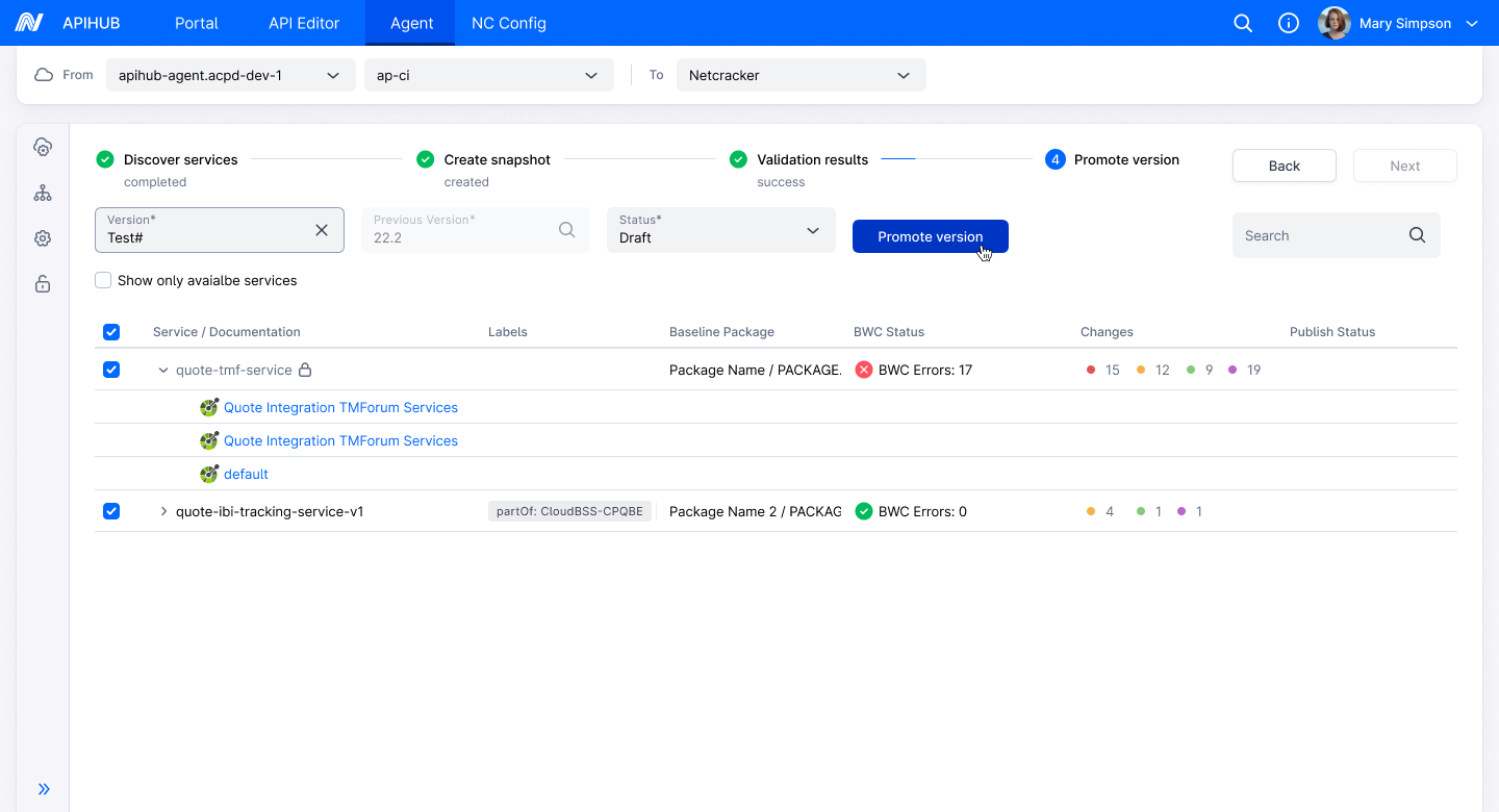 Version Input Provided and 'Promote Version' Clicked for Draft status