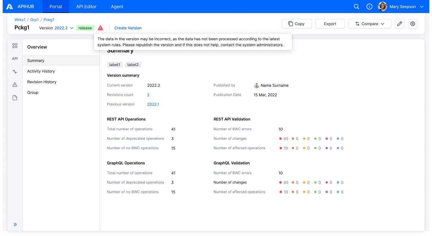 Version Summary for Package Version