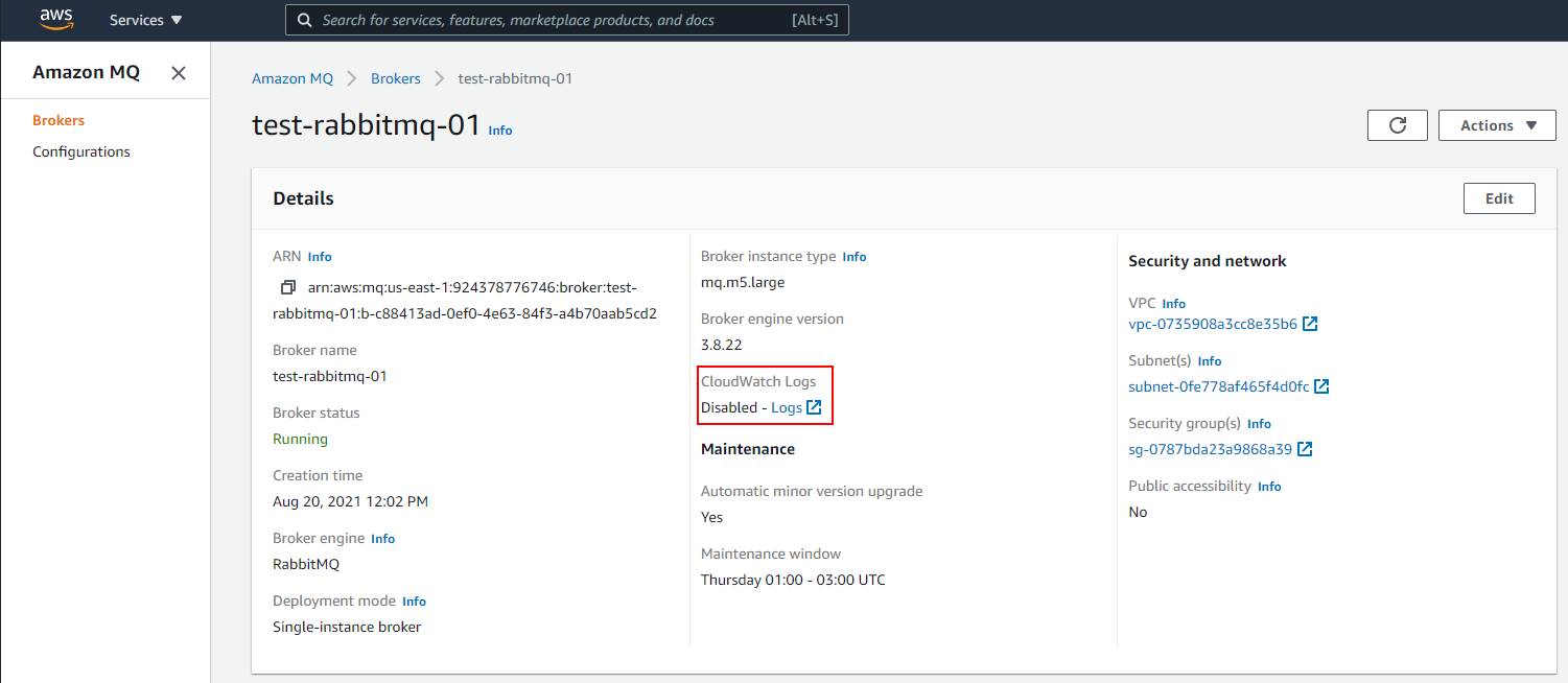 RabbitMQ logs settings 