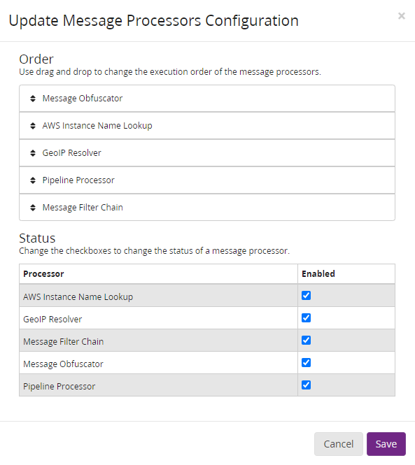 Message Processors Configuration
