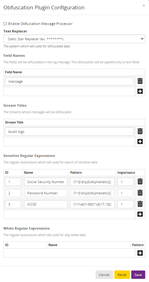 Obfuscation Configuration Page